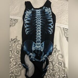 Kids Skeleton Print gymnastics leotard  - Black and Blue